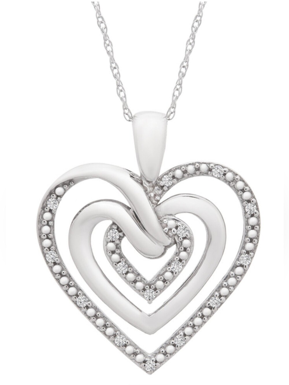 Sterling Silver Triple Heart Pendant Necklace - White